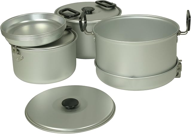 10t Topf Pfannen Set Woodman V Camping Kochset Fur 4 5 Mann 12 Tlg Kochgeschirr Mit Tellern Amazon De Sport Freizeit