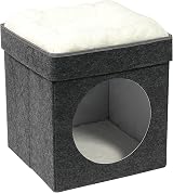 Bonlife Foldable Large Cat Bed Indoor Grey 45x45x50CM with Removable Cushion