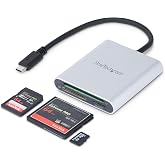 StarTech SD microSD CompactFlash Card Reader/Writer USB-C 3.0 (FCREADU3C) | 50-pin CF, Flash memory, SDHC/SDXC/microSDHC, SD UHS-I, 5Gbps, Integrated USB-C cable, USB 2.0 compatible