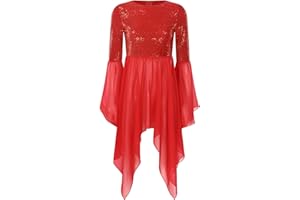 Winnrchan Women's Sequins Chiffon Praise Dance Tunic Tops Long Flare Sleeve Worship Church Dance Overlays