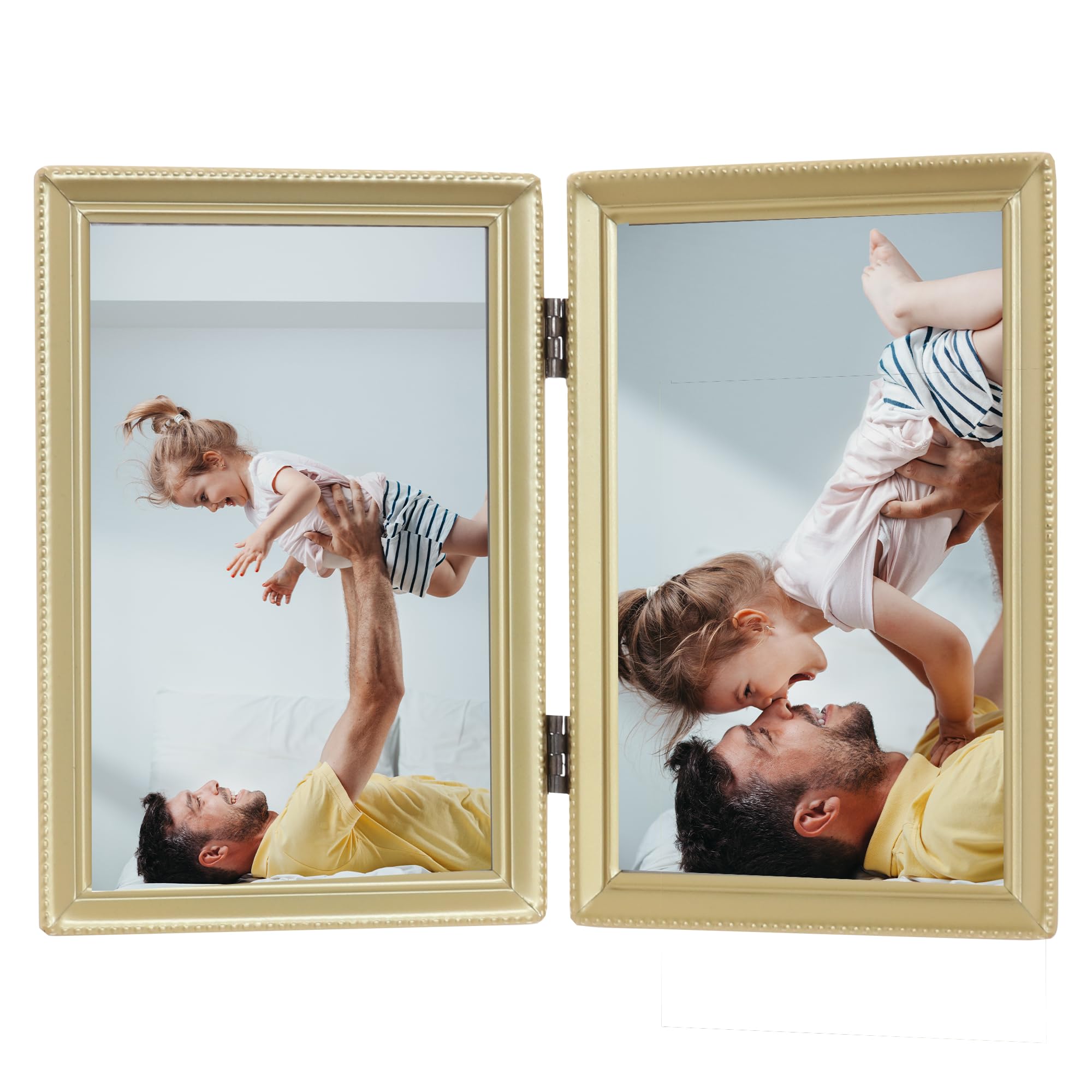 Lawrence Frames Bead Border Design, 4x6 Double, Satin Gold — image 1