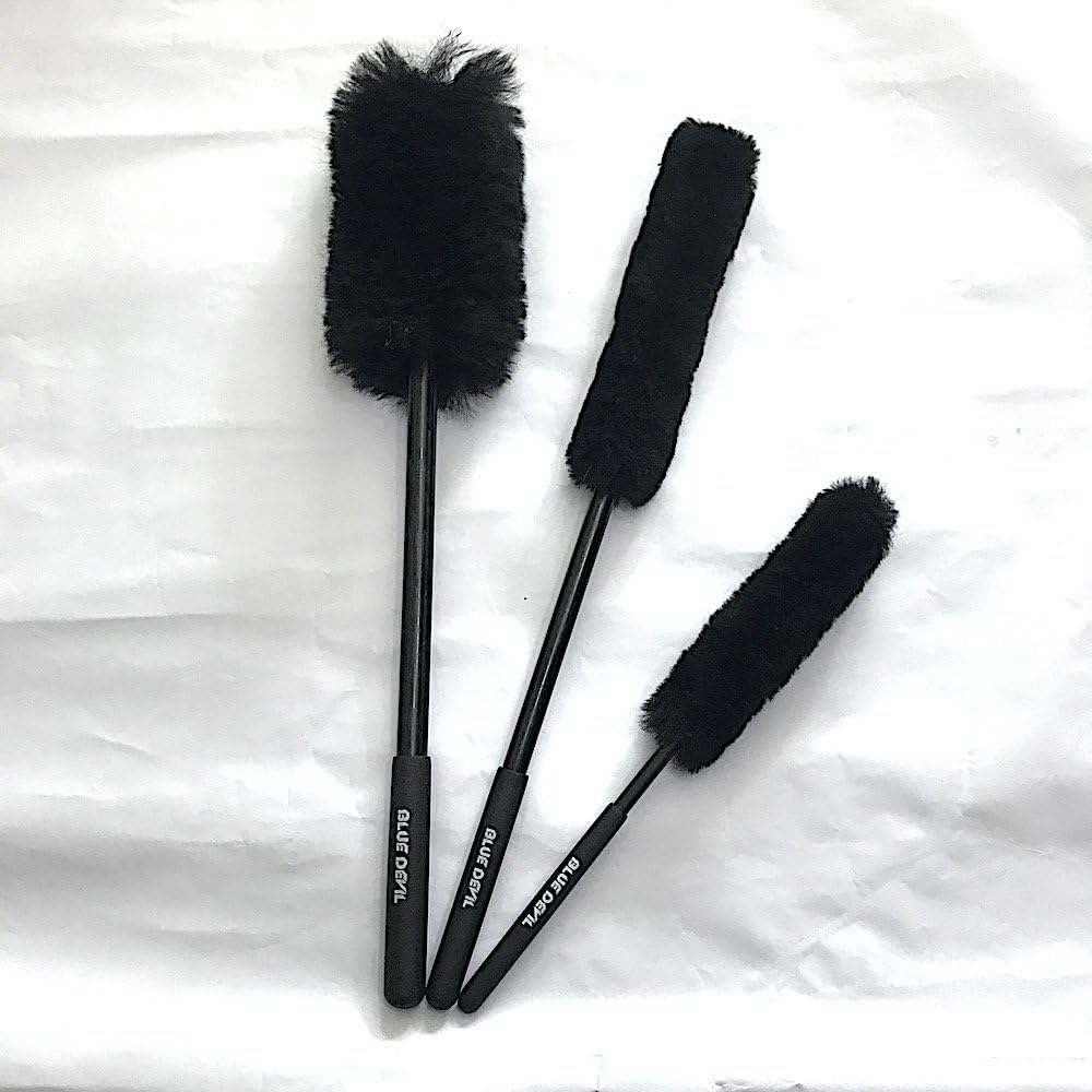 DUMI Premium Wheel Brushes Kit (3 Size Brushes) 100% Lambs Wool Duster Contains No Metal Brushes for Car Rims with Rubber Grip for Wheel Cleaning D15BD12D8