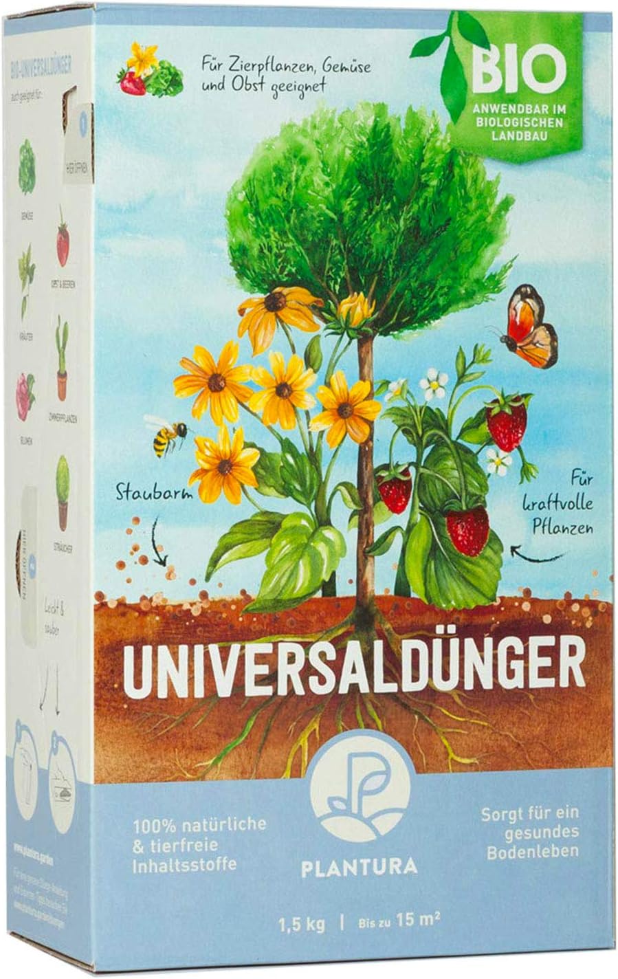 Plantura Bio Universaldünger mit 3 Monaten Langzeitwirkung, Pflanzendünger, 1,5 kg, für kraftvolle Pflanzen, 100% tierfrei & Bio, gut für den Boden, unbedenklich für Haus- & Gartentiere, Naturdünger