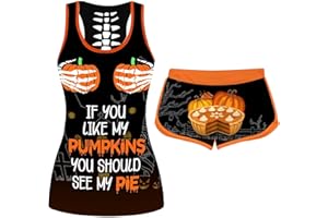Pukdaswr Women's Halloween Sleeveless Tank Top Set If You Like My Pumpkin Printing Drawstring Shorts Stretch Bottoms Suits