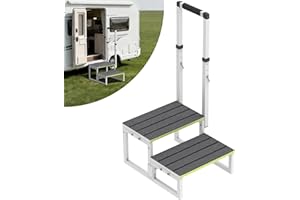 DEPSUNNY RV Steps with Handrail (26"-38"), Dual-Side Setup, Portable 2-Step RV Stairs with Wide Anti-Slip Mats, Ideal for RVs, Porches, Hot Tubs, Pools, and Pets