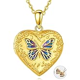 Butterfly Locket Necklace That Holds 2 Pictures 925 Sterling Silver 10K 14K 18k Real Gold Heart Locket Necklace Photo Jewelry Gifts for Women Mother Mom Wife Mother's Day Christmas Birthday