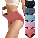 Saliryj Women's Cotton Underwear High Waisted Underwear Soft Briefs Full Coverage Ladies Panties 5 Pack(Regular & Plus Size)