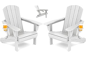 SERWALL Folding Adirondack Chair Set of 2, Reclining Adirondack Chair with 3 Recline Positions, All Weather HDPE Outdoor Adirondack, White