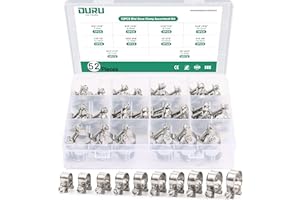 OURU 52PCS Fuel Line Clamp Assortment Kit 304 Stainless Steel,10 Sizes Adjustable 9/32"-23/32" Dia (7-18mm) Mini Fuel Injection Gas Line Hose Clamps,Pipe Clamp for Automotive,Diesel Petrol Pipe