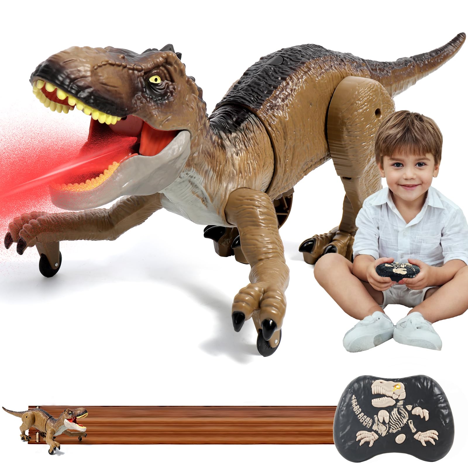 Sunrad Remote Control Dinosaur Toy for Boys Age 3-8,Rechargeable Realistic T-Rex Toy with Lights & Sounds & Spray,RC Dino with One-Key Demo, Christmas Birthday Gift for Boys Kids Aged 3 4 5 6 7