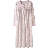 Keyocean Nightgowns for Women, Soft Cotton Comfy Lightweight Embroidered Long-sleeve Nightdress