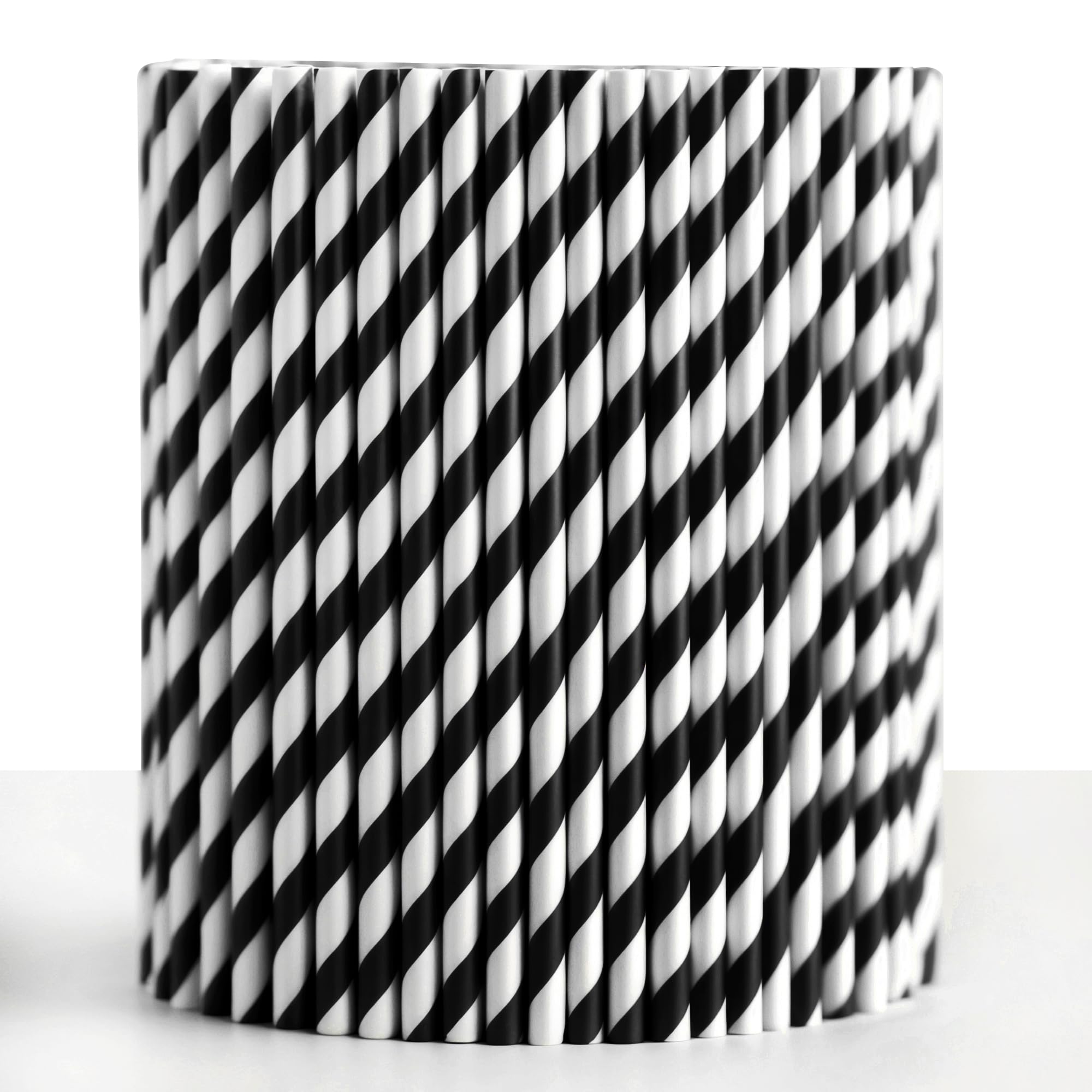 Trimming Shop Striped Paper Drinking Straws – 100% Compostable, Sturdy & Non-Soggy – Food-Safe Ink, Eco-Consious, Multi-Layered, Black & White, 250 Pack