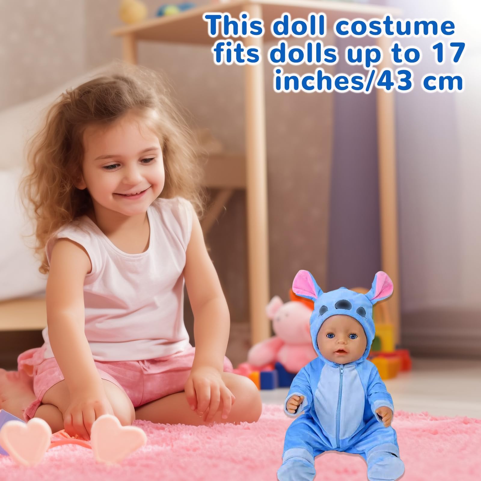 Puppenkleidung für Baby Puppen Blau, Baby Kleidung Outfits Puppe Zubehör für 35-43cm Puppe, Enthält Overall, Socken und Kleiderbügel, Geschenke für Mädchen Jungen 6