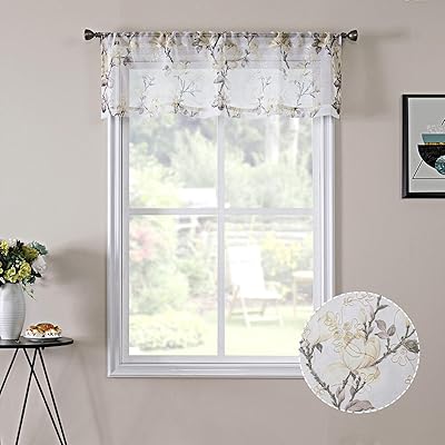 Buy Tollpiz Floral White Sheer Valance Curtains Flower Print Vine Embroidery Bedroom Curtain Valances Rod Pocket Voile Window Curtains For Living Room 54 X 16 Inches Long Set Of 1 Panel Online