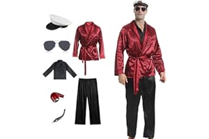 ATTBEA Halloween ThePajamaMan Costume for Unisex, Mogul Outfits Jacket Robe Coat and Black Silk Shirts Pants