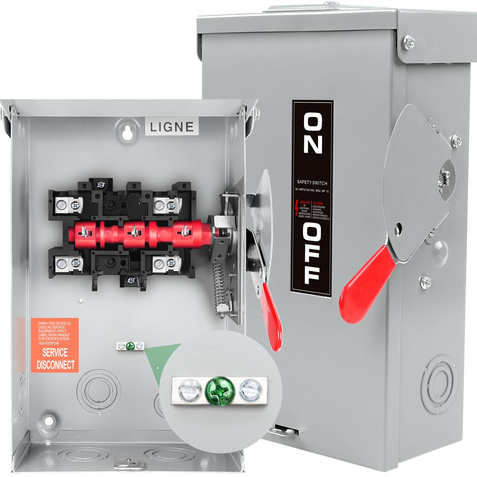 Photo 1 of ?Upgrade? 2p 60 Amp Disconnect,Disconnect Switch,Add Ground Design,Non-Fusible,NEMA 3R Standard,Heavy Duty Steel Material,Rust and Corrosion Resistant,for Indoor and Outdoor,120/240v,10-Year Warrnaty