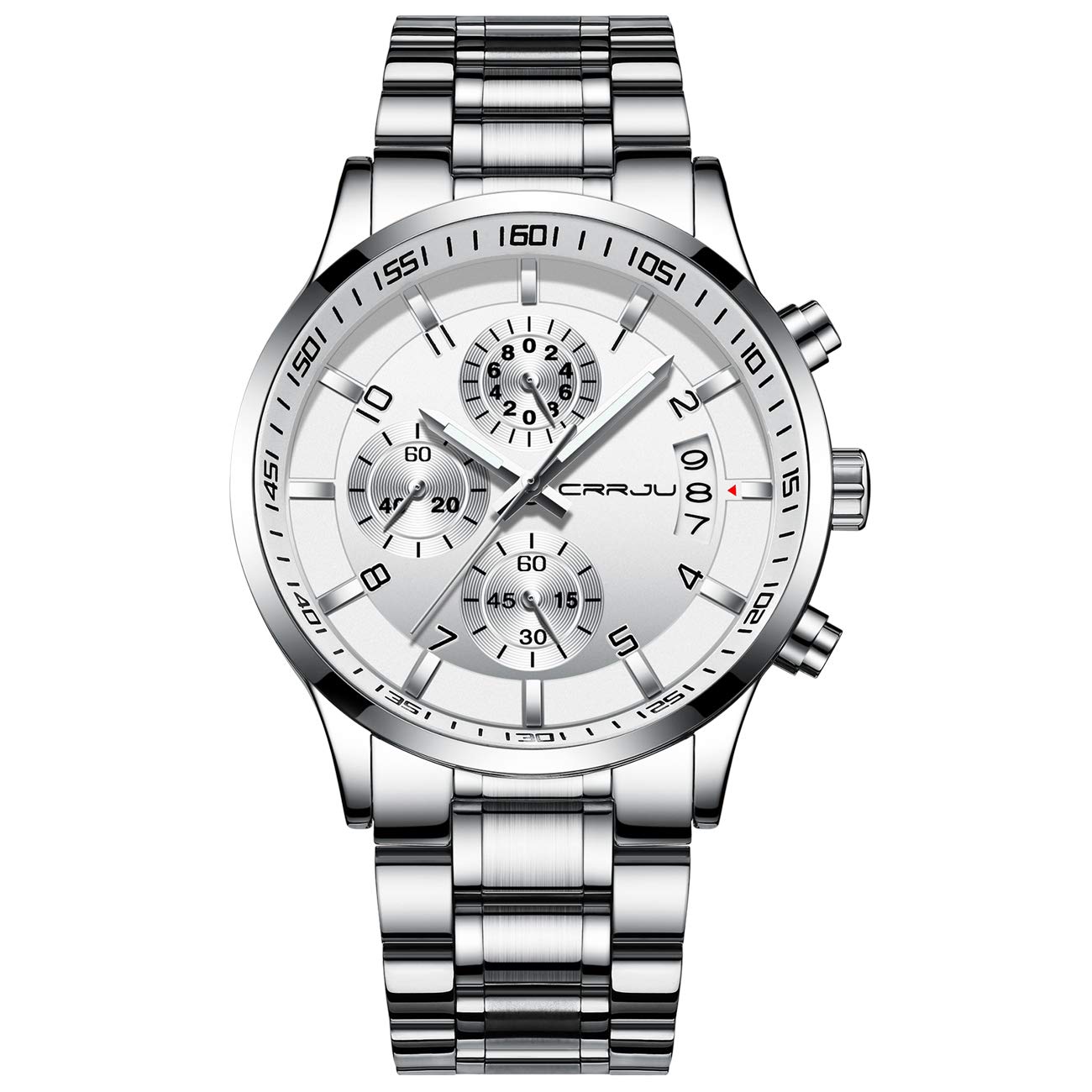 CRRJU Men Watch Fashion Waterproof Chronograph Stainless Steel Wristwatches Business Quartz Casual Wrist Watch