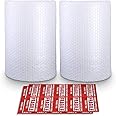 2-Pack Bubble Cushioning Wrap Rolls, 3/16" Air Bubble, 12 Inch x 72 Feet Total, Perforated Every 12", 20 Fragile Stickers Included