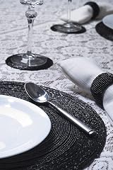 Penguin Home Handcrafted Glass Beaded Round Placemats Set of 12 Black 32 cm view 4