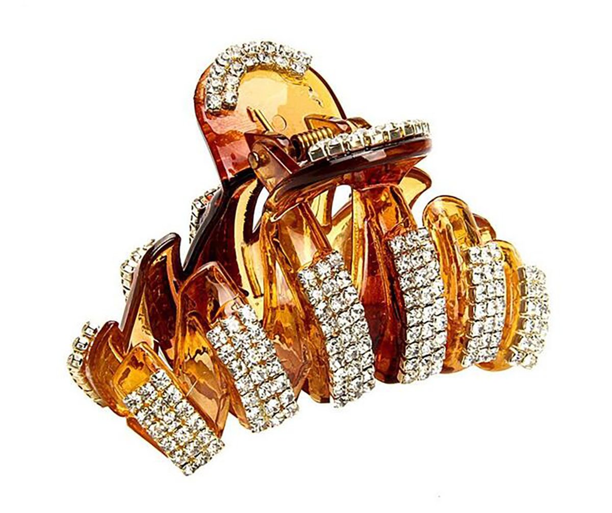 Exquisite Rhinestones Claw Clip Jaw Clip Large Crystal Thick Hair Clip Hair Claw Head Dress for Women Lady Girls (Brown)