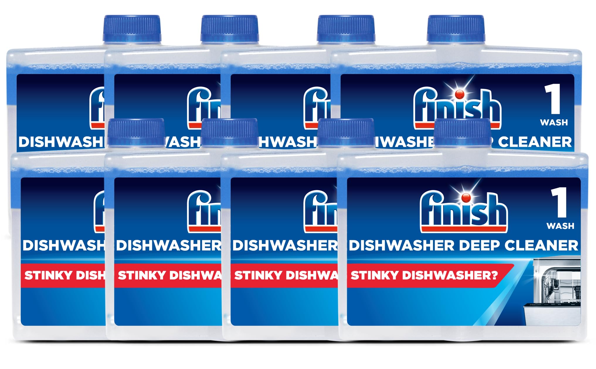 Finish, Dishwasher Cleaner, 250ml (Bulk Pack of 8, Total 2L), Removes Grease and Limescale, Fresh Smelling, Fights Odour for a Cleaner Hygienic Dishwasher Machine