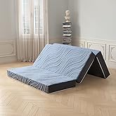 Slomix Portable Tri-Fold Mattress 6 Inch Queen Size Removable Breathable Cover Foldable Mattress for Home Travel Comfortable 