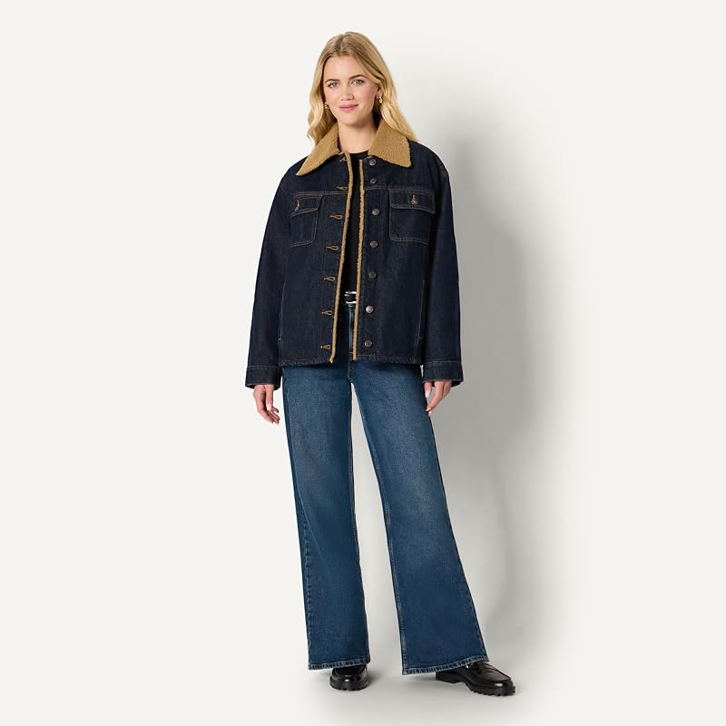Giacca di Jeans Oversize Imbottita da Donna con Fodera in Montone Sintetico Donna, Risciacquo, M