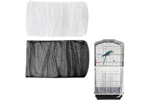 Heyaxdin 2 PCS Bird Cage Seed Catcher, 59-86" Universal Parrot Cage Mesh Cover with Adjustable Elastic Skirt - Nylon Bird Fee
