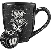 Rico Industries NCAA Wisconsin Badgers Black 16 oz Team Color Laser Engraved Speckled Ceramic Coffee Mug