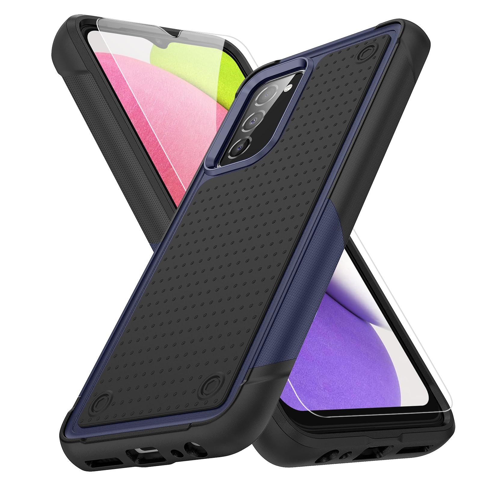 Warsia for Samsung A03S Case, Galaxy A03S Case with Screen Protector [Military Grade Drop Tested] Heavy-Duty Tough Rugged Shockproof Protective Case for Samsung Galaxy A03S, Navy Black