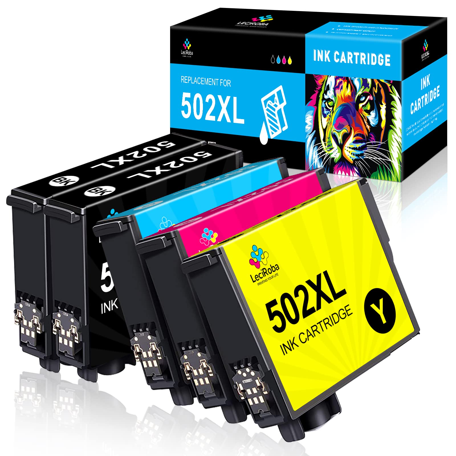 LeciRoba 502XL Ink Cartridges for epson 502xl ink cartridges and 502 ink cartridges multipack for Epson XP-5100 XP-5105 XP-5150 XP-5155 Epson WF-2860 WF-2865 WF-2880 WF-2885 (5-PACK)