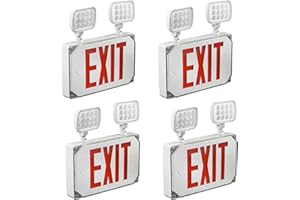LED ENERGY PLUS Wet Location Red Exterior Weatherproof Outdoor LED Combo Exit Sign Emergency Light With Battery Backup, Double Face, AC 120V/277V, UL Certified (4 Pack)
