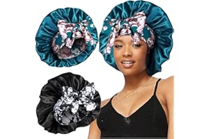 2pcs Large Silky Bonnets with tie Band Braid Bonnet, Satin Bonnet for Sleeping Curly Hair, F