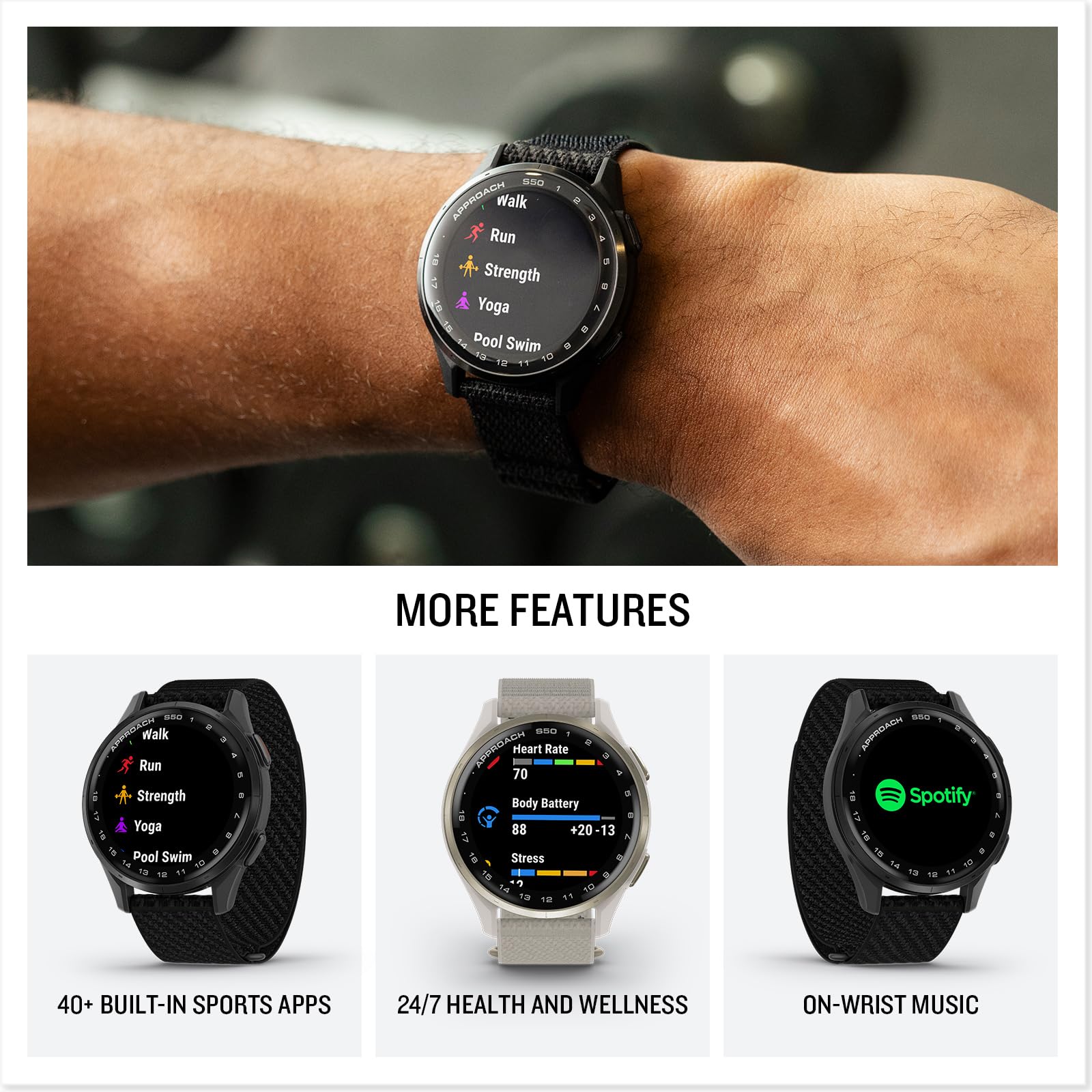 Garmin Approach S50 (Slate/Black) Golf GPS Smartwatch Bundle - 1.2