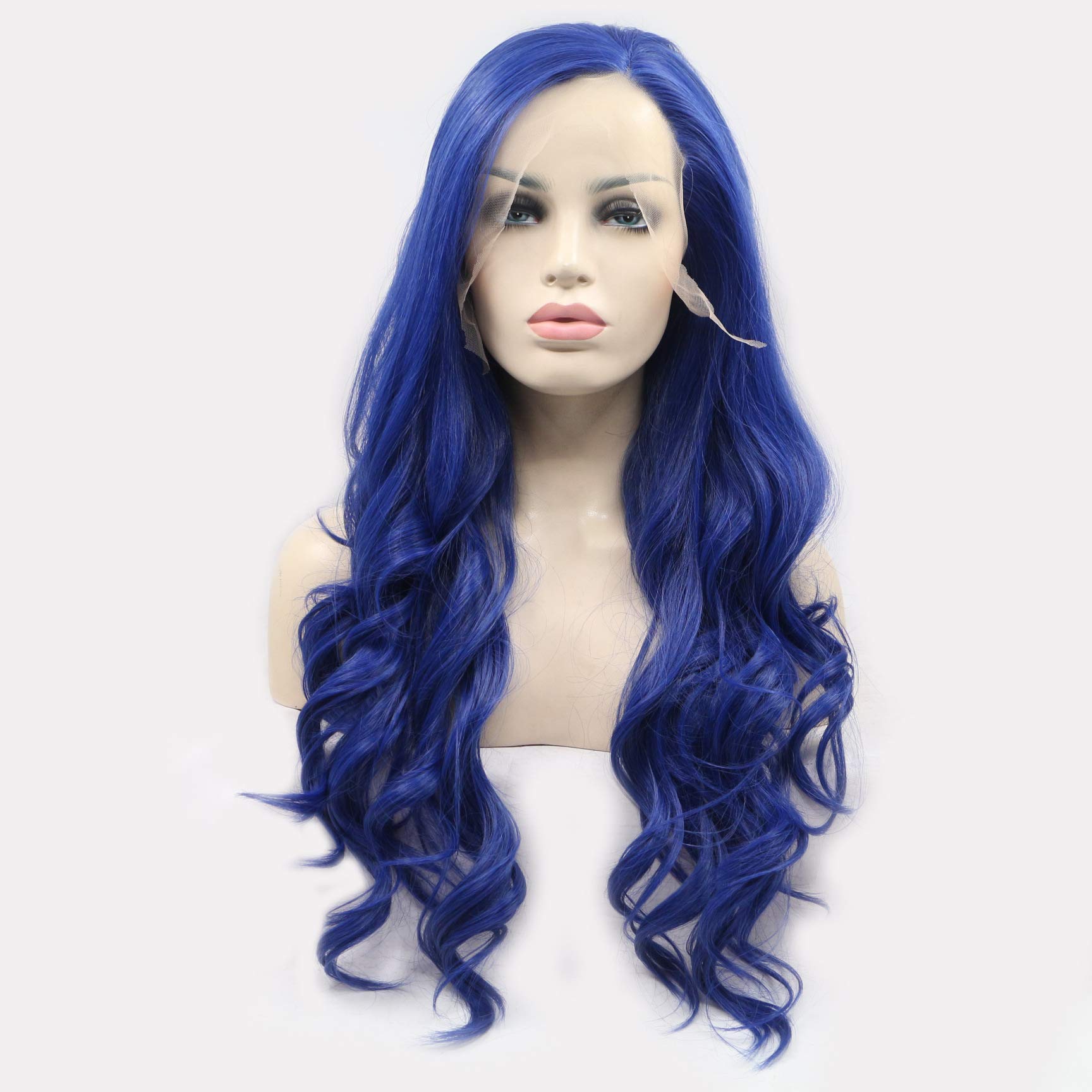 Xiweiya Long Blue Wavy Lace Front Wig - 13x3, Heat Resistant Synthetic Fiber - Mermaid Blue, Natural Hairline - 24 inch — image 1