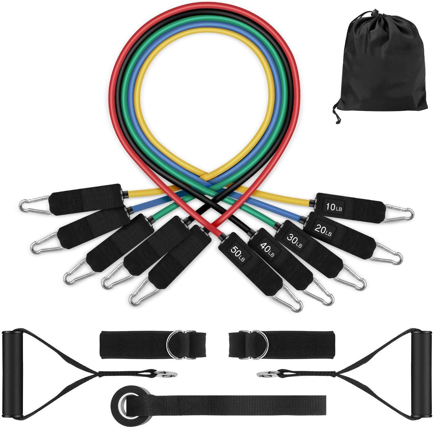 Soudittur Exercise Resistance Bands Set with Door Anchor, Ankle Strap, Fitness Band Combine Up to 150lbs Strength Training, Physical Therapy, Yoga for Men Women