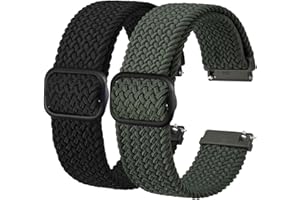 BISONSTRAP 2 Pack Braided Nylon Watch Bands, Upgrade Adjustable Buckle, Stretchy Loop Straps for Men and Women, Band Width 16mm 18mm 19mm 20mm 22mm 24mm