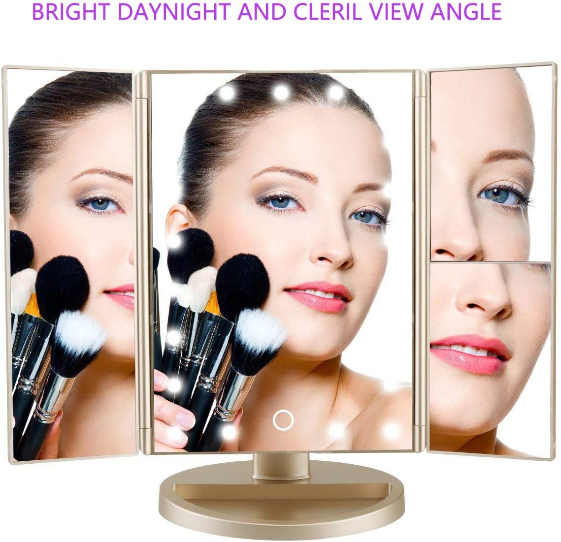Flymiro Tri-fold Lighted Vanity Makeup Mirror with 3x/2x Magnification,21 LEDs Light and Touch Screen,180 Degree Free Rotation Countertop Cosmetic Mirror,Travel Makeup Mirror (Rose Gold): Home & Kitchen