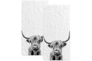 Vantaso Scottish Highland Cattle Fingertip Hand Towels 2 PCS Set Absorbent Bath Face Towels Soft Hair Drying Cloth for Bathroom Kitchen Gym Spa Quick Dry, 30"x15"
