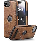 KSELF Leather Case for iPhone 16e Case, Protective Slim with Kickstand Shockproof Phone Cases, Built-in Invisible Stand Compatible with iPhone 16e 6.1'', Brown