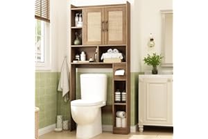RUSTOWN Rattan Over The Toilet Storage Cabinet,Boho Over Toilet Bathroom Organizer with 2 Doors & Adjustable Shelves,Modern A
