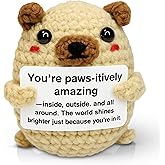 PICKLE BUDDIES Positive Crochet Animals Pug - Handmade Emotional Support Crochet Dog Desk Decor Gifts Emotional Support Gifts for Family, Friends, Coworker, Girlfriends