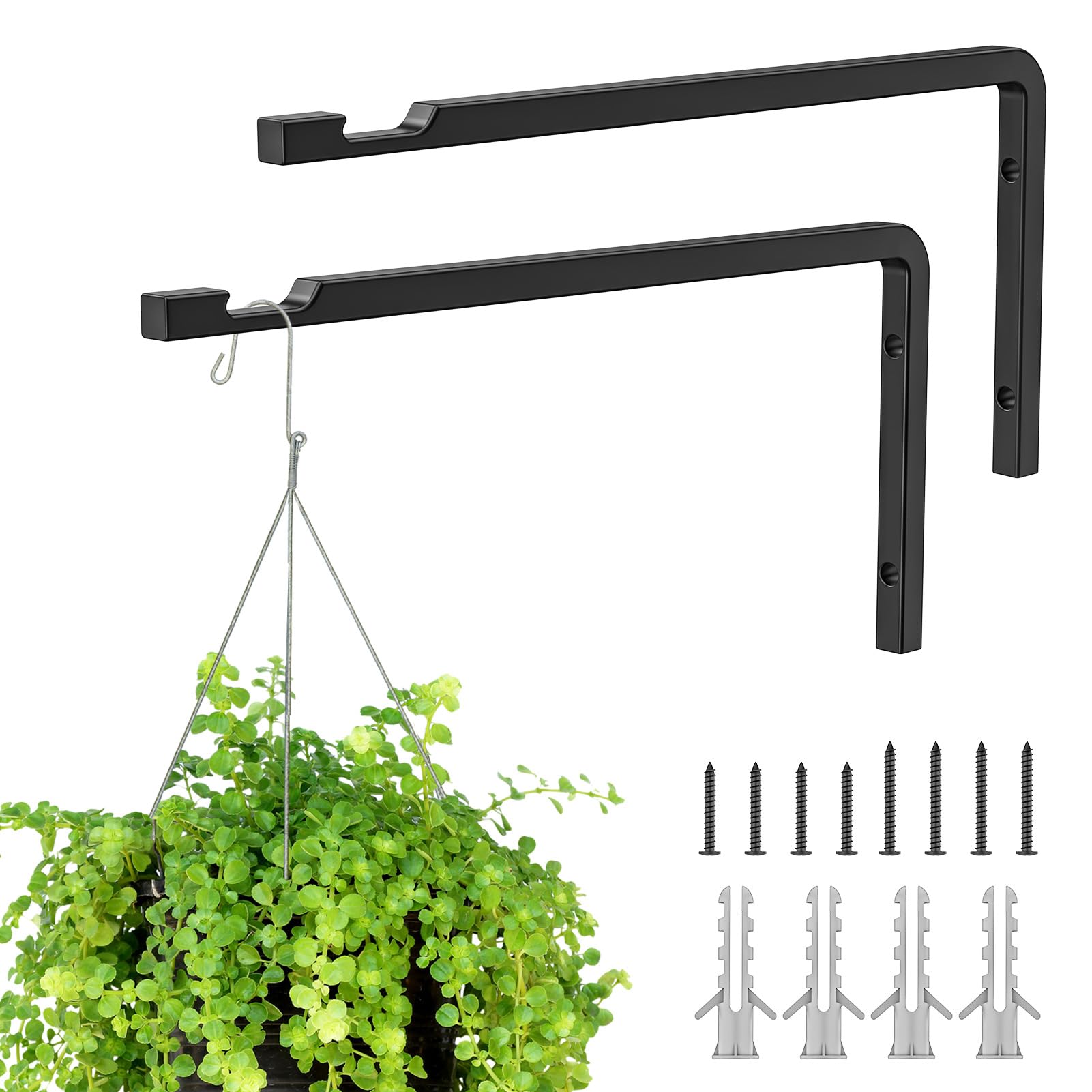 Photo 1 of 2 Pack 8 Inch Plant Hanger Hooks for Indoor Hanging Plants, Heavy Duty Steel Hanging Plant Brackets Wall Mount Hooks for Hanging Bird Feeders Flower Basket Wind Chime Solar Lanterns Outdoor, Black