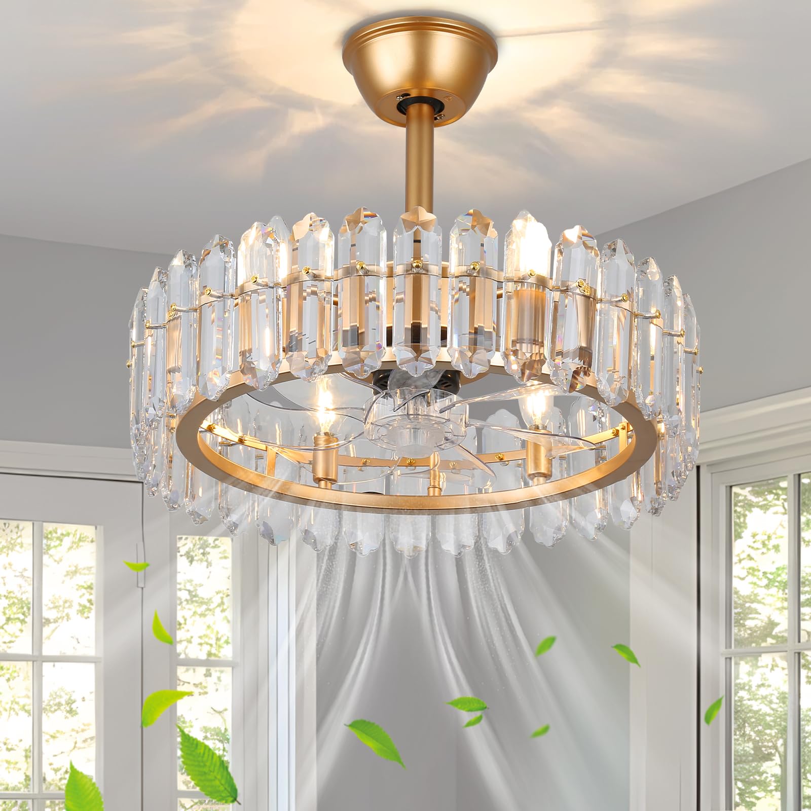 Photo 1 of CLAIRDAI 20.7" Crystal Caged Ceiling Fan Gold Fandelier Ceiling Fan with Lights and 6 Speed Retractable Ceiling Fan (6*E12,Bulbs not Included)