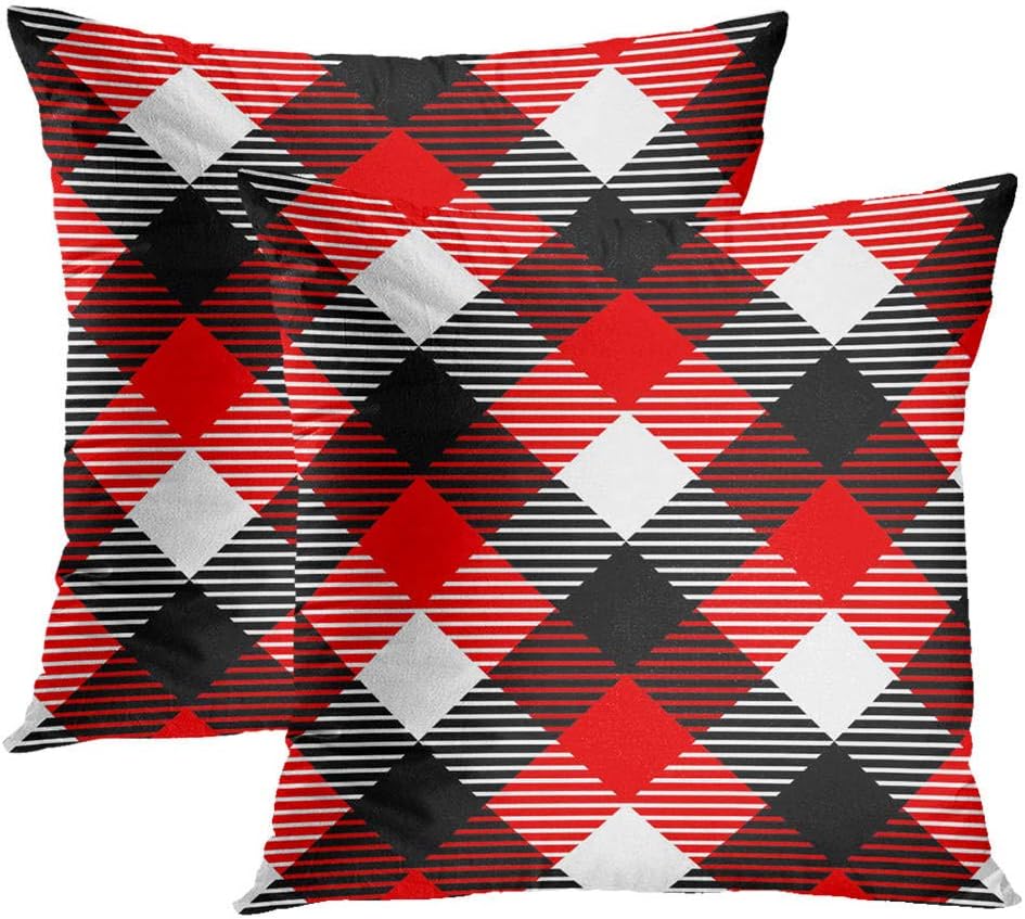 Janyho Set of 2 Throw Pillow Covers Checkered Gingham Black