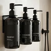 Stylish Shampoo &amp; Conditioner Dispenser Set of 3 - Wall Mount, Drill Free | Modern 21oz Shower Soap Bottles with Labels - Easy Refill Body Wash Dispensers for an Instant Bathroom Decor Upgrade