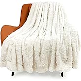 TOONOW Faux Fur Luxury Throw Blanket,Double Side Soft Fluffy Shaggy Fuzzy Blanket for Couch Sofa Bed (Cream, Throw)