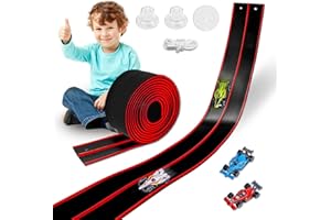 PRTNEG Flexible Race Track Toys for Kids 15 Ft with 4 Cars & Suction Cups, Portable Double Lane Racetrack Compatible with Hot Wheels & 1/64 Diecast Cars, Fun Car Ramp Track Set for Ages 3+(Black & Red)