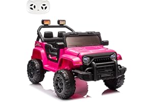 Bluefun 12V Kids Electric Ride on Truck Car with Remote Control for Parents,25W Dual Motors Ride on Toys for Toddlers 2-4,4 Wheel Suspension,Bluetooth Music,LED Lights for Toddlers Boys Girls(Pink)