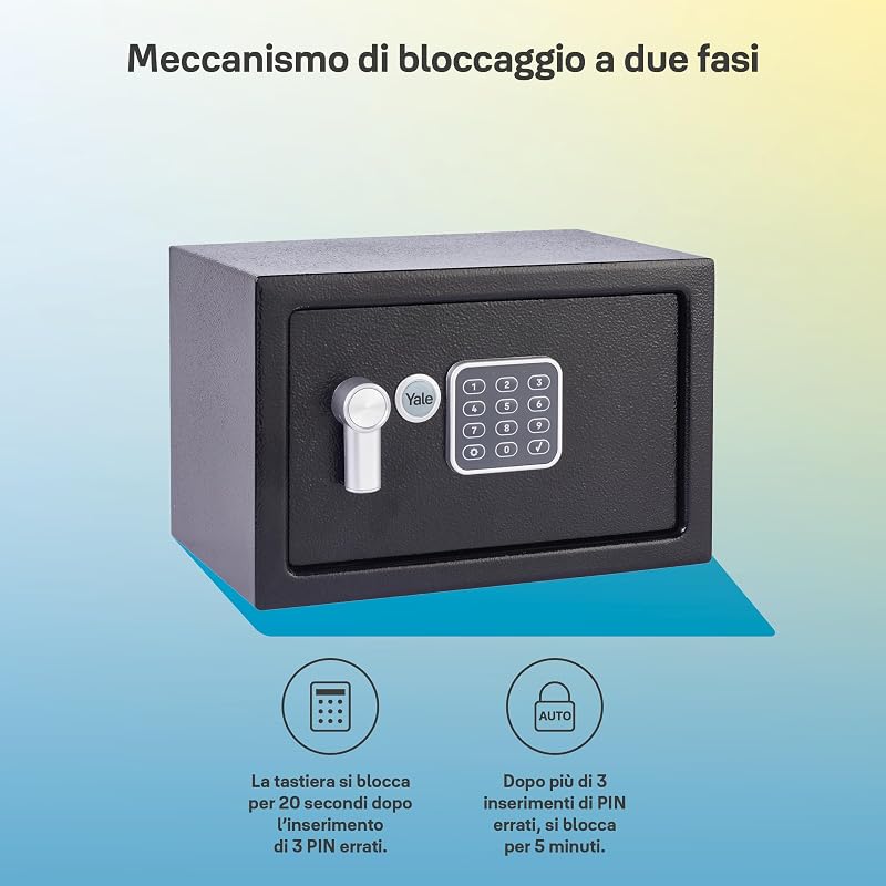 Cassaforte Piccola YSV/200/DB2 Nero, Tastiera Digitale, Indicatori di Luce a LED, Fissaggi a Parete e Pavimento, Versione Corrente